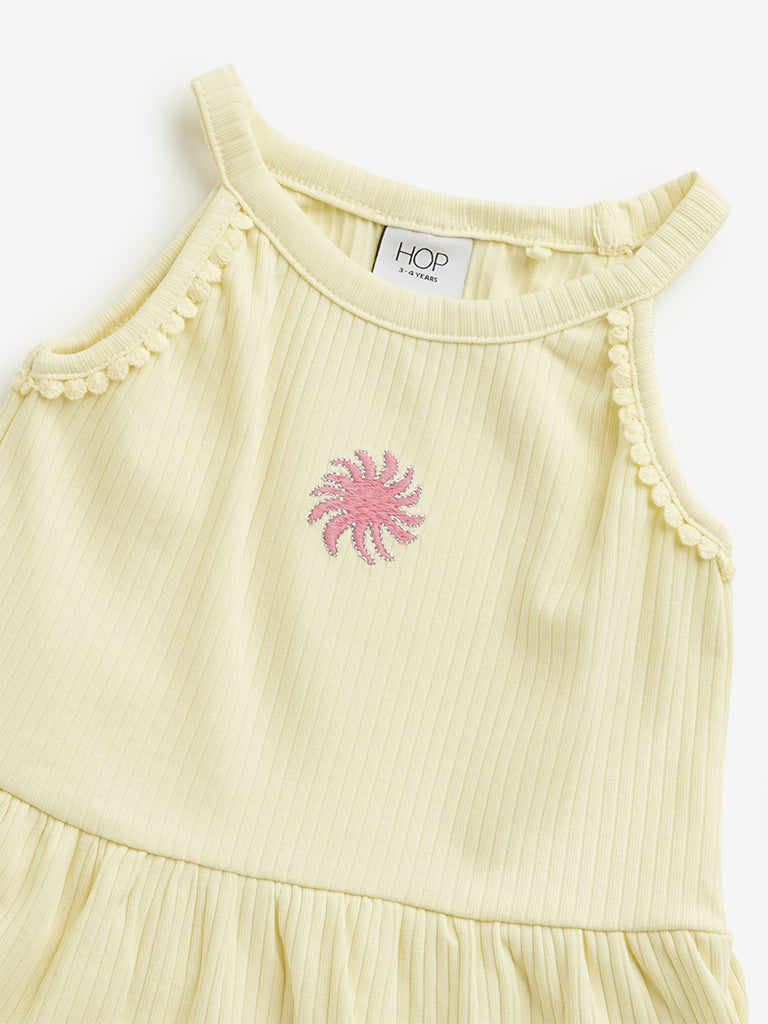 HOP Kids Yellow Ribbed Textured Casual Top