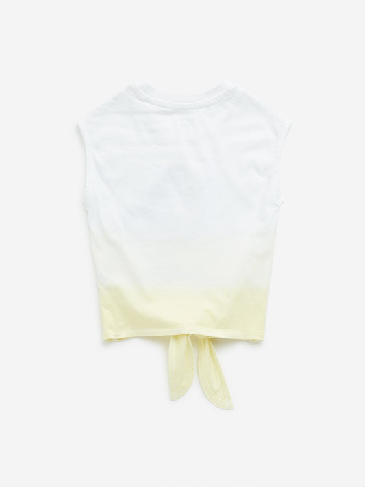 HOP Kids Light Yellow Sequinned Butterfly Design Cotton Top