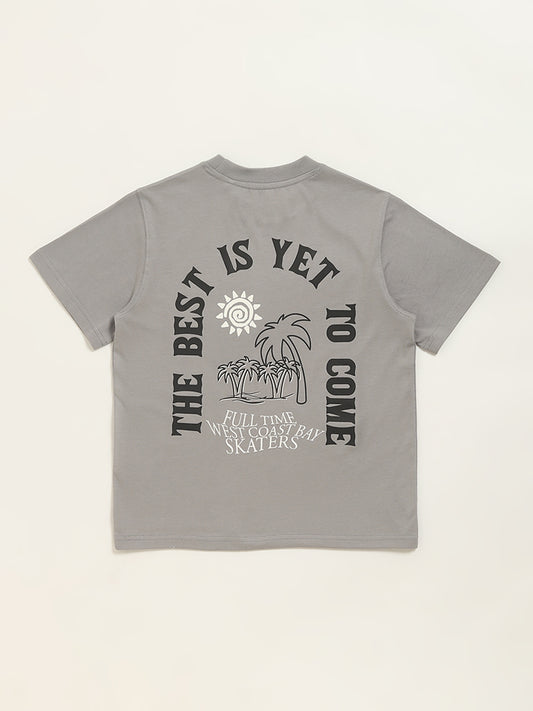 Y&F Kids Grey Text Print T-Shirt