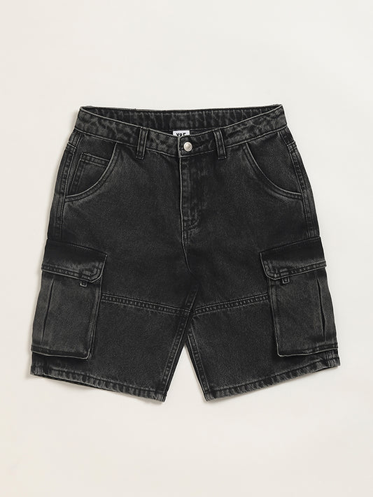 Y&F Kids Black Cargo Denim Shorts
