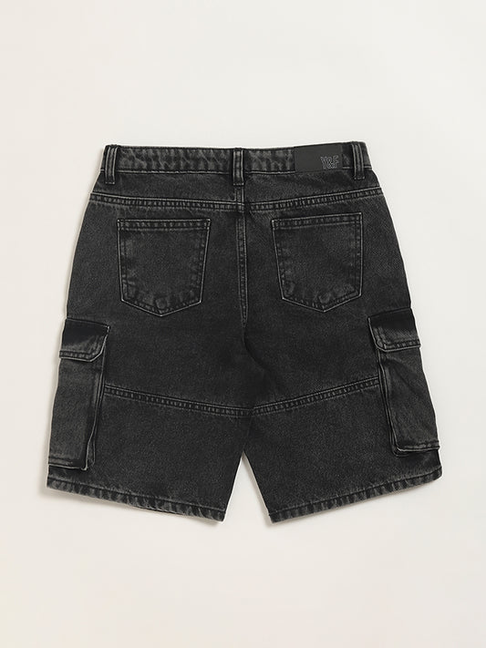 Y&F Kids Black Cargo Denim Shorts
