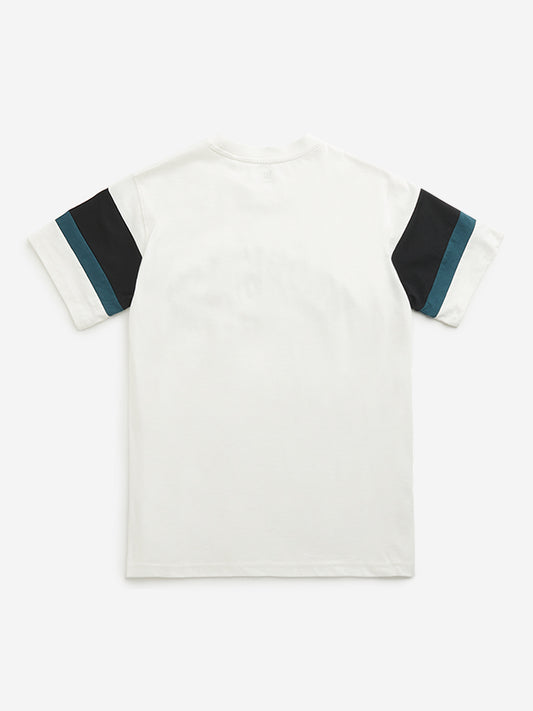 Y&F Kids Off-White Text Design T-Shirt