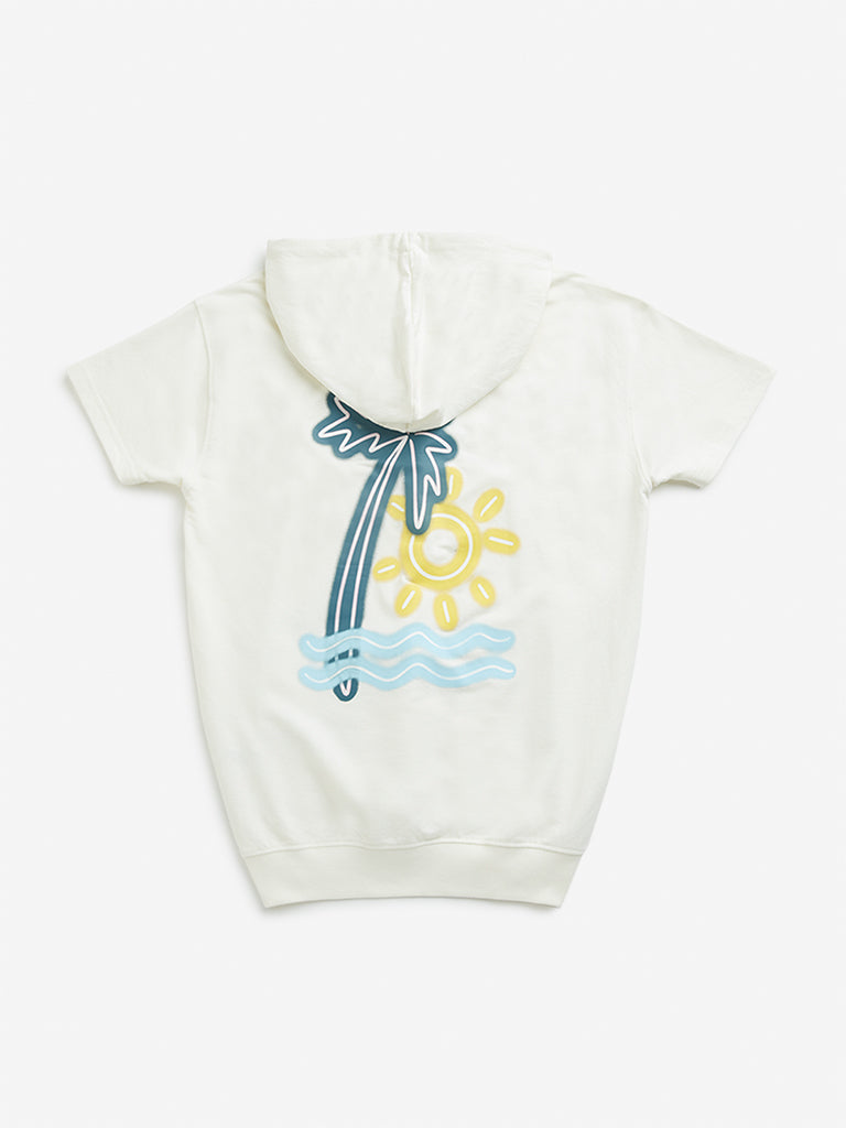Y&F Kids Off-White Tropical Inspired Hooded T-Shirt