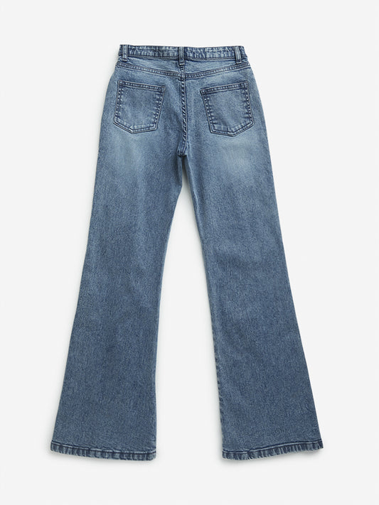 Y&F Kids Blue Mid Rise Flared Fit Jeans
