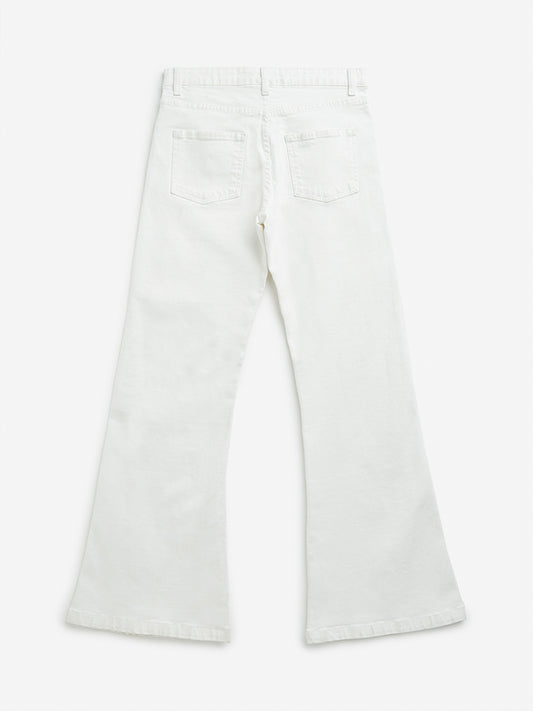 Y&F Kids White Mid Rise Flared Fit Jeans