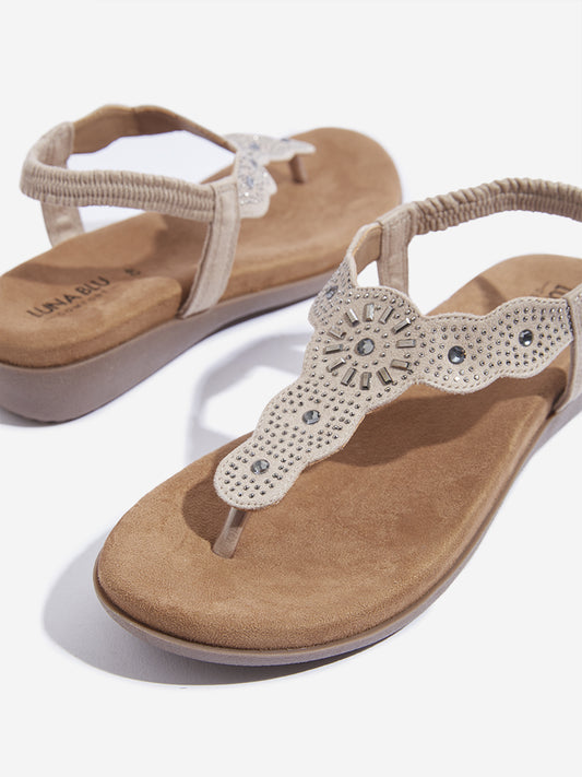 LUNA BLU Beige Embellished Slingback Sandals