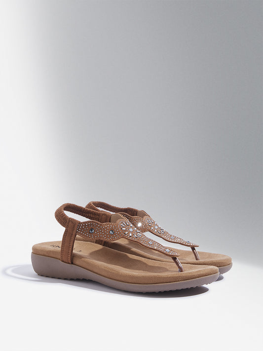 LUNA BLU Tan Embellished Slingback Sandals