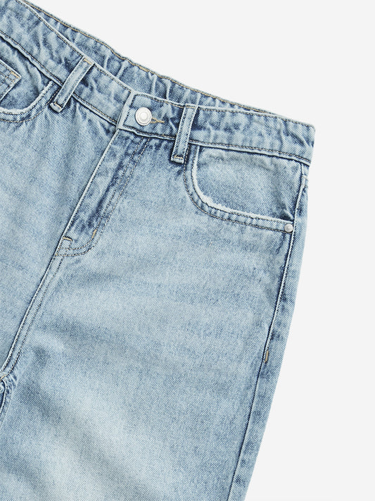Y&F Kids Blue Wide Leg - Fit High - Rise Jeans