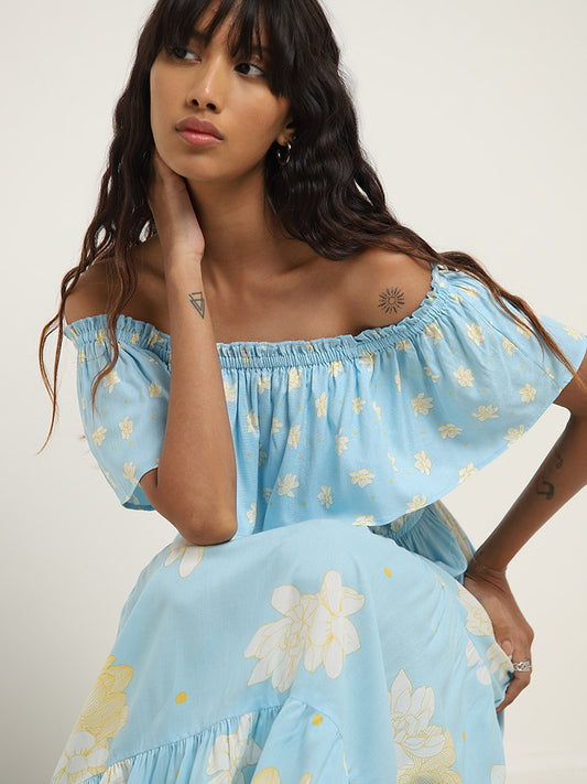 Bombay Paisley Blue Floral Printed Tiered Dress