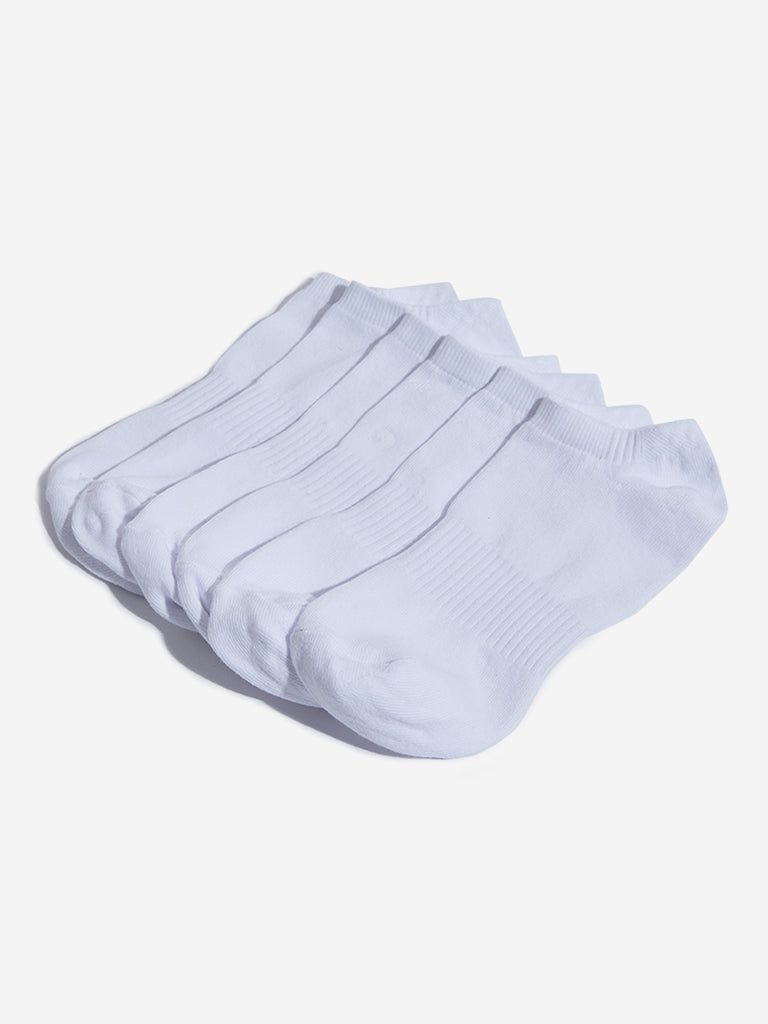 WES Lounge White Solid Cotton Blend Socks - Pack of 3