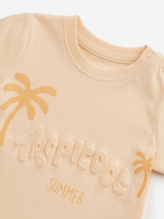 HOP Baby Peach Text Embossed T-Shirt
