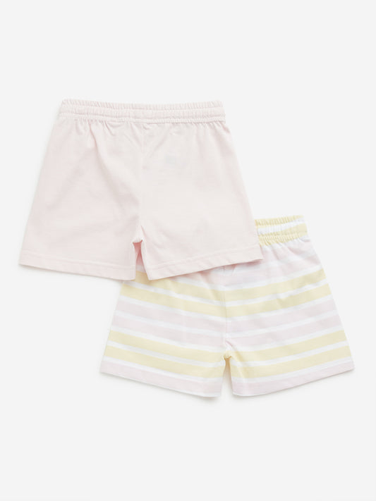 HOP Baby Light Pink Printed Cotton Shorts - Pack of 2
