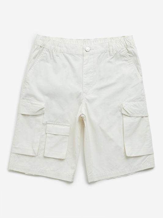 Y&F Kids Off-White Mid-Rise Cargo Cotton Shorts