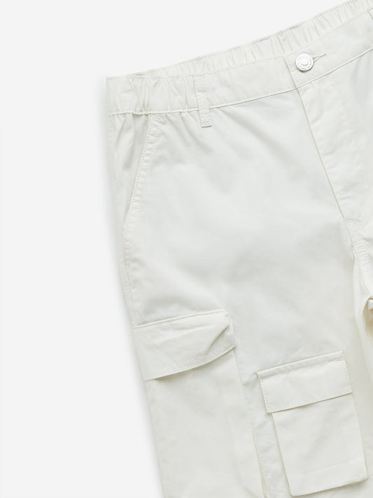 Y&F Kids Off-White Mid-Rise Cargo Cotton Shorts