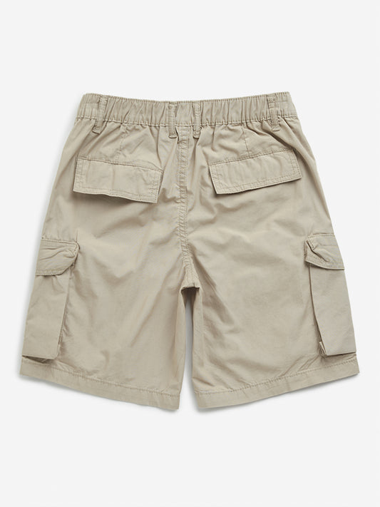 Y&F Kids Beige Mid-Rise Cargo Cotton Shorts