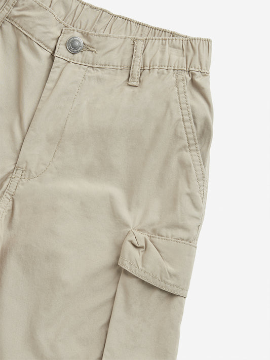 Y&F Kids Beige Mid-Rise Cargo Cotton Shorts