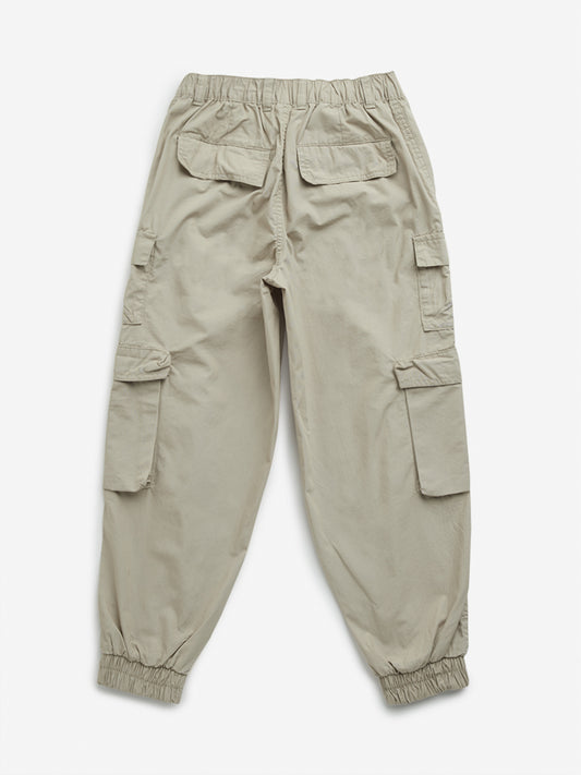 Y&F Kids Taupe Mid-Rise Cargo-Style Cotton Joggers