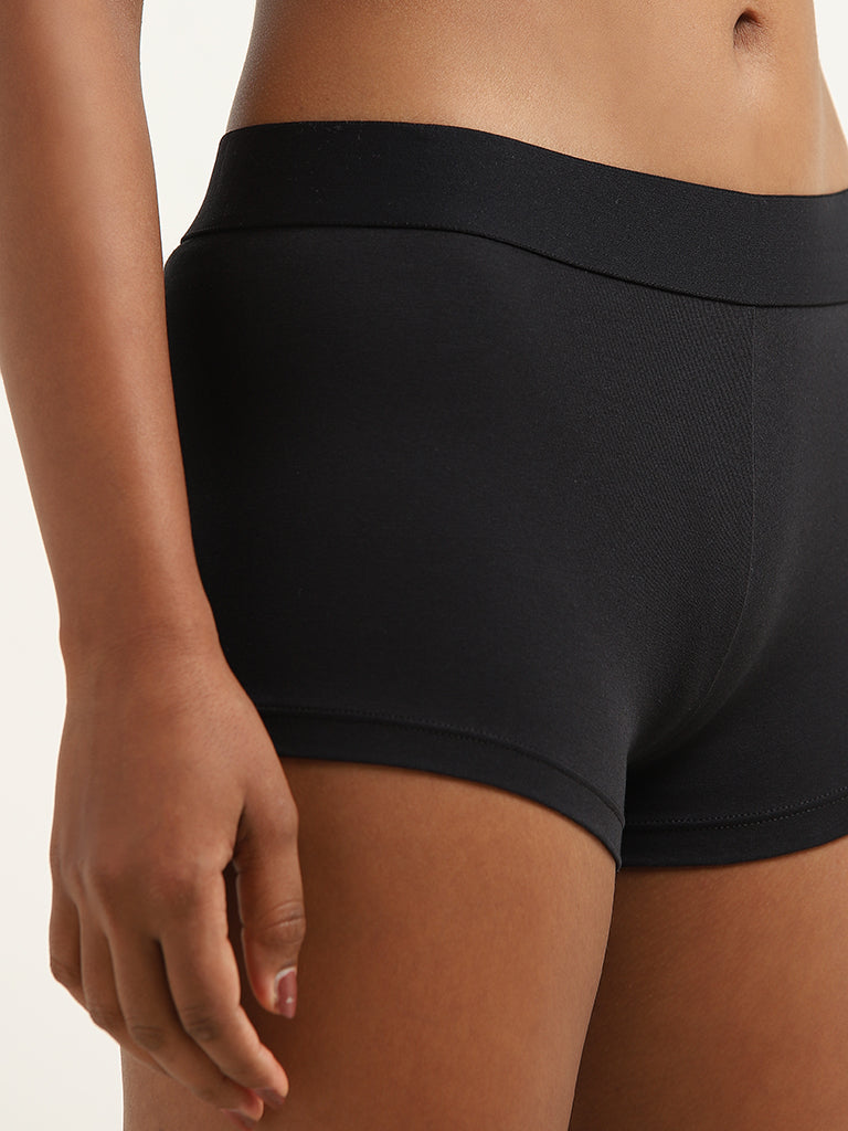 Superstar Black Solid Boy Shorts Cotton-Blend Brief