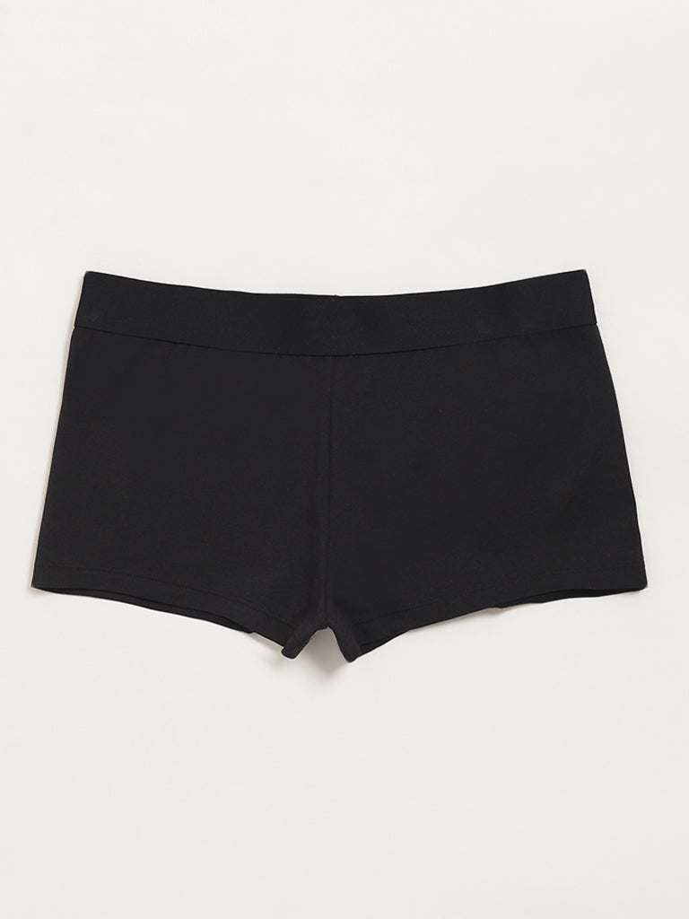 Superstar Black Solid Boy Shorts Cotton-Blend Brief