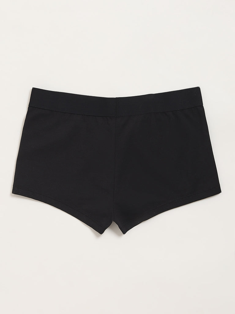 Superstar Black Solid Boy Shorts Cotton-Blend Brief