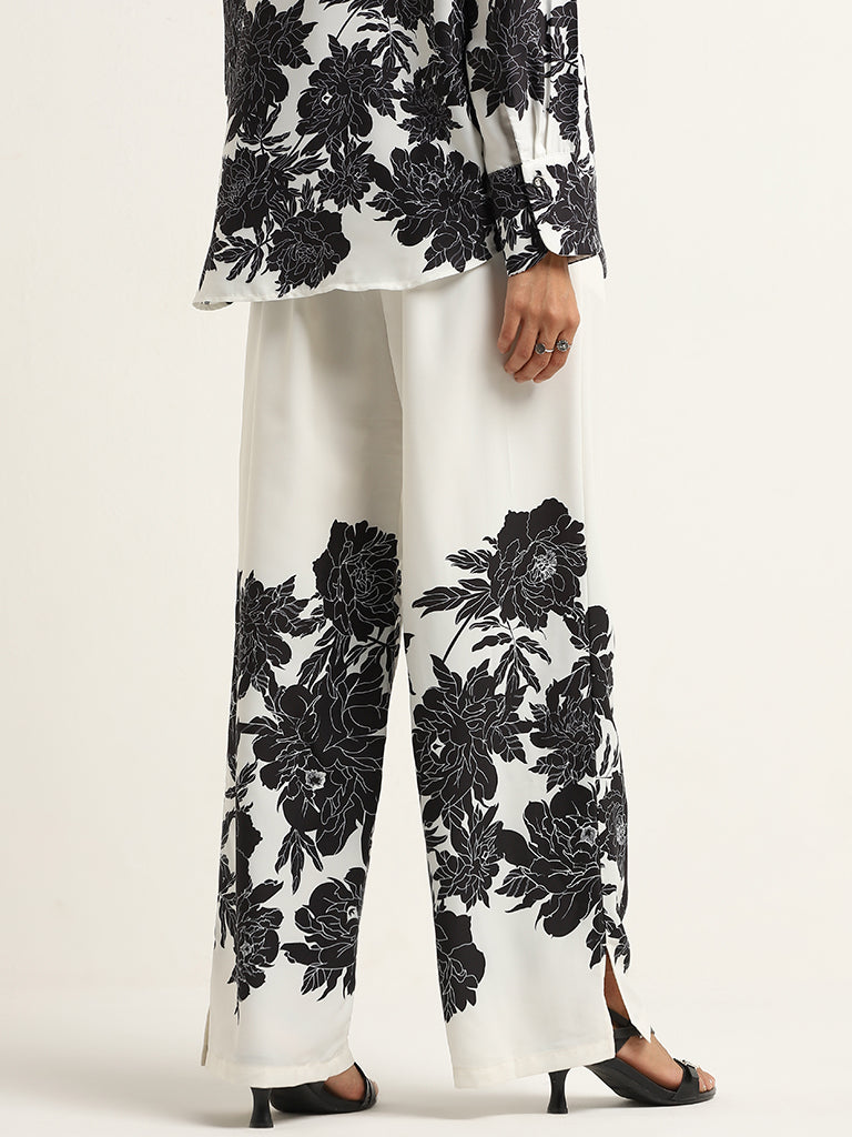 Wardrobe Ivory Floral Printed Mid-Rise Pants