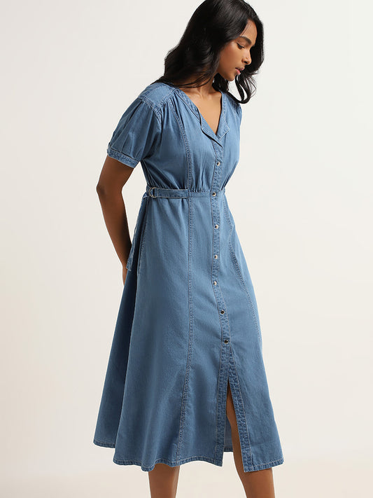 LOV Blue Denim A-Line Dress