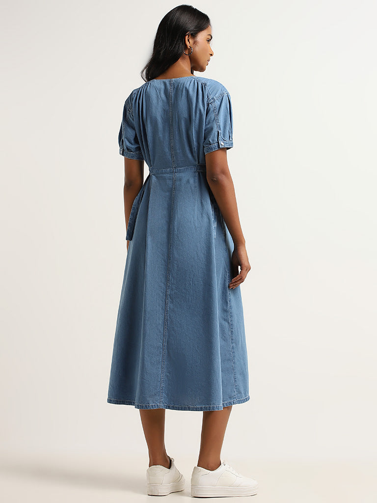 LOV Blue Denim A-Line Dress