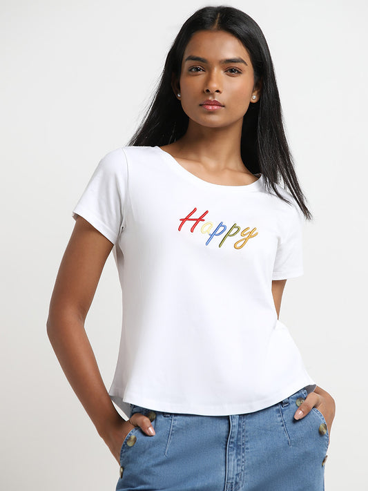 LOV White Text Embroidered T-Shirt