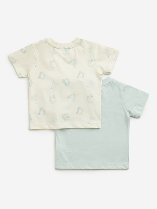 HOP Baby Light Sage Bear Printed T-Shirt - Pack of 2