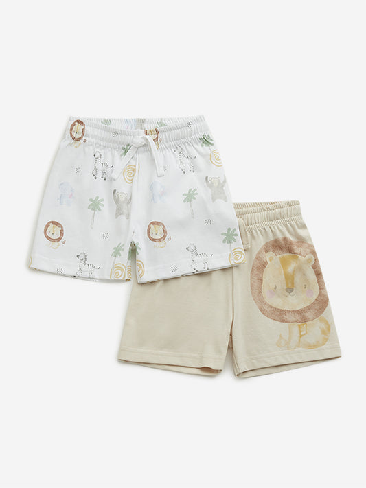 HOP Baby Beige Mid Rise Shorts - Pack of 2