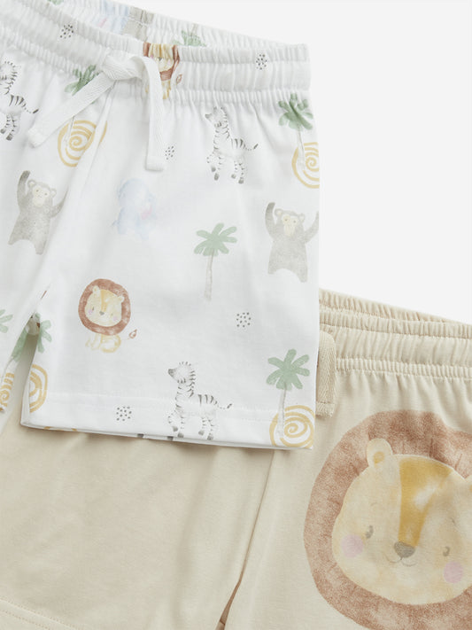 HOP Baby Beige Mid Rise Shorts - Pack of 2