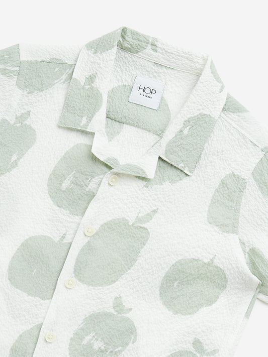 HOP Kids Off-White Apple Printed Crinkle Cotton Shirt