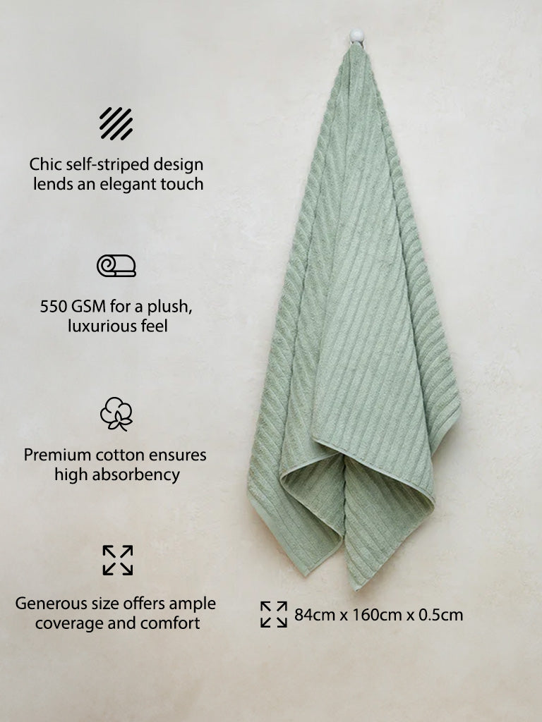 Westside Home Light Sage Self-Striped Luxe Bath Towel
