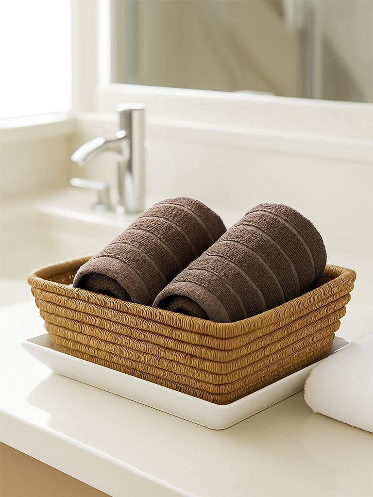 Westside Home Tan Self-Striped Face Towel (Set of 2)