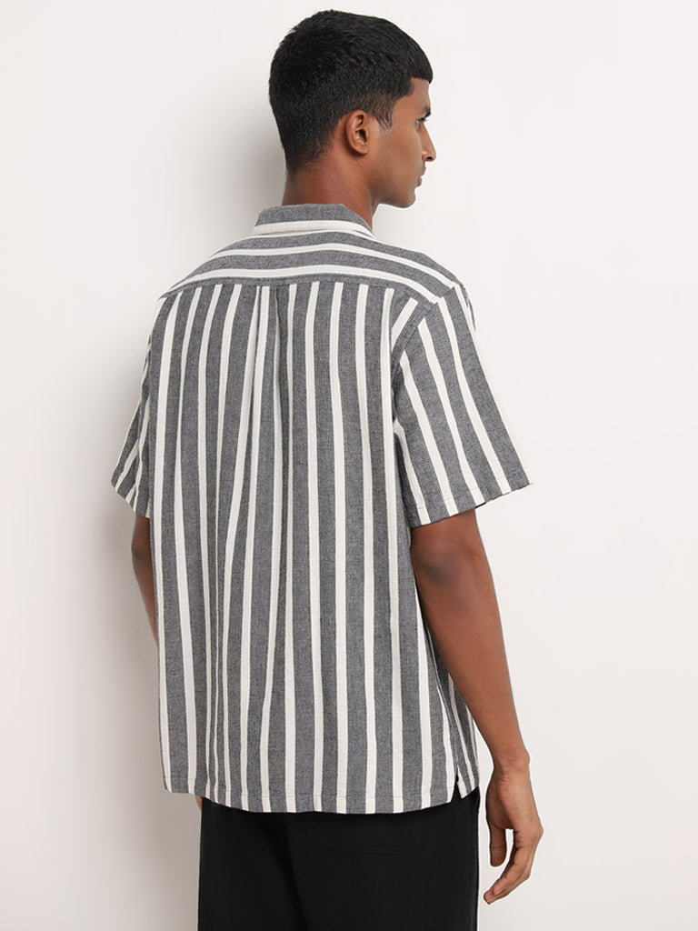 ETA Grey Striped Relaxed-Fit Cotton Shirt