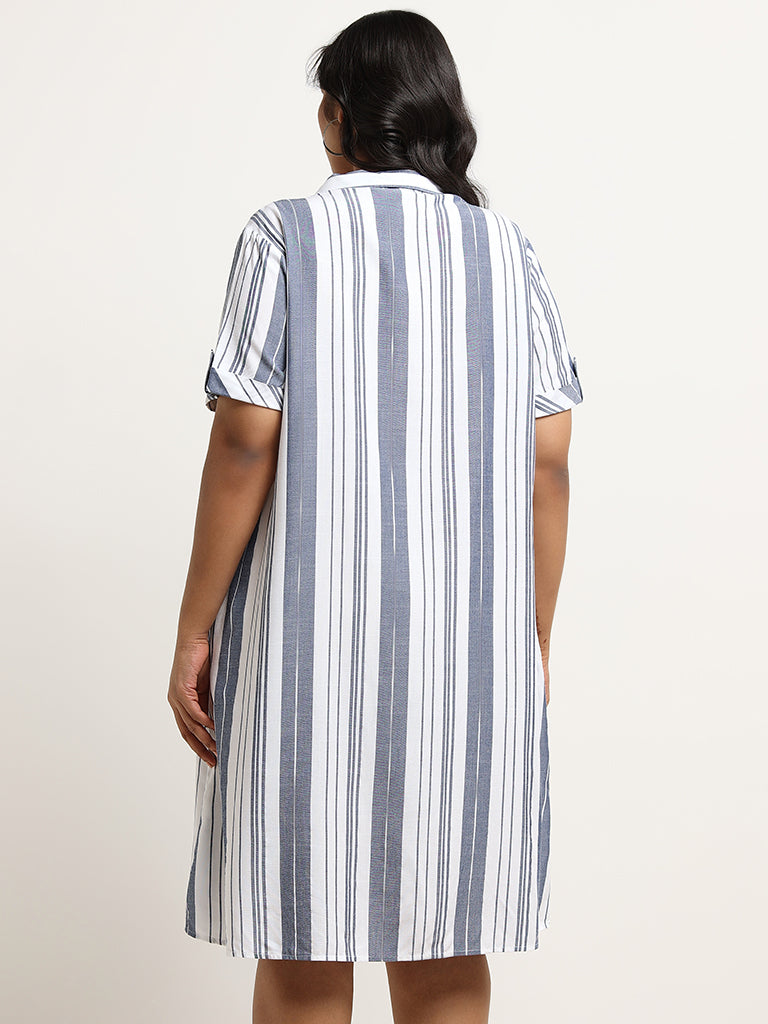 Gia White Striped Shirt Dress