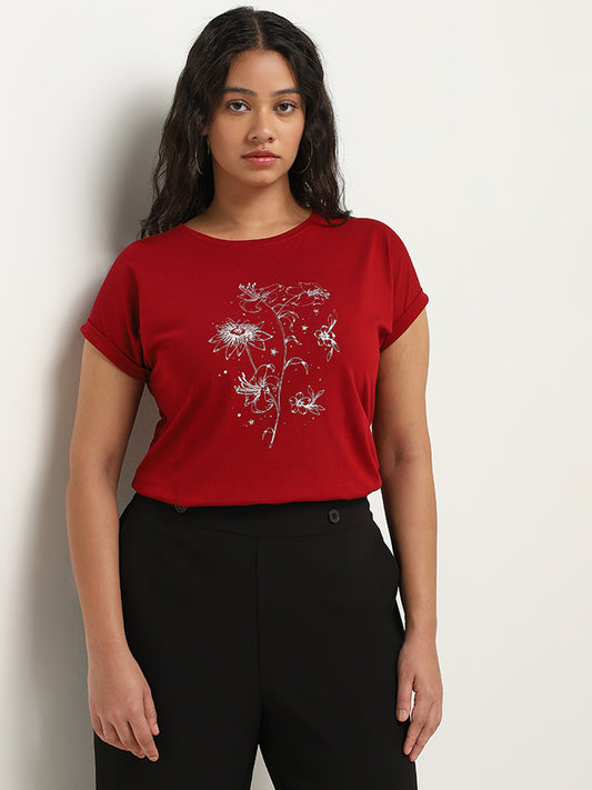 Gia Red Floral Printed T-Shirt