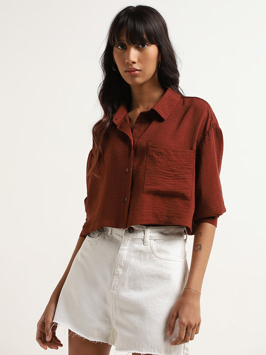 Nuon Brown Crinkled Crop Shirt