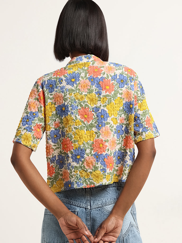 Nuon Multicolour Floral Print Crop Shirt
