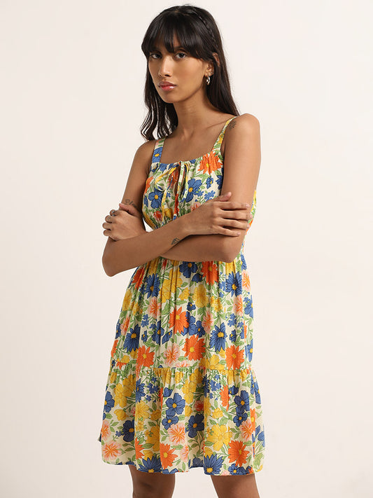 Nuon Multicolour Floral Design Bustier A-Line Dress