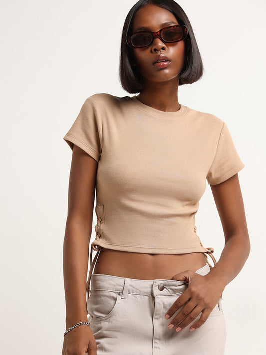 Nuon Beige Ribbed T-Shirt