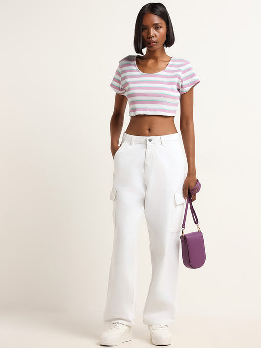 Nuon Lilac Striped Crop Top