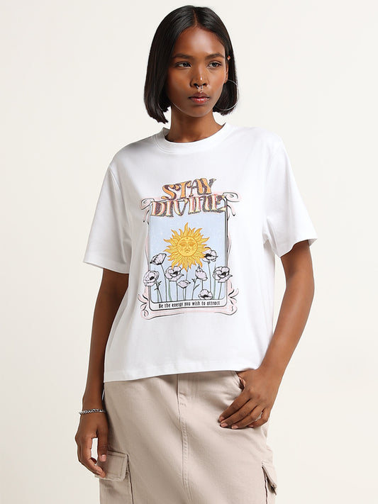 Nuon White Contrast Print T-Shirt