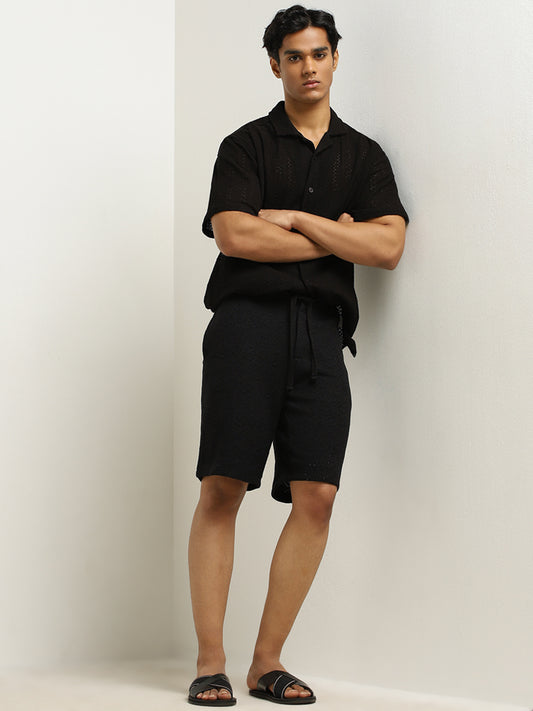 ETA Black Knitted Mid-Rise Relaxed-Fit Shorts