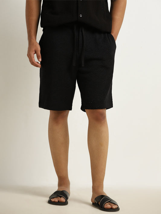 ETA Black Knitted Mid-Rise Relaxed-Fit Shorts