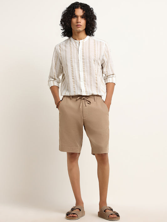 ETA Taupe Mid Rise Cotton Blend Relaxed Fit Shorts