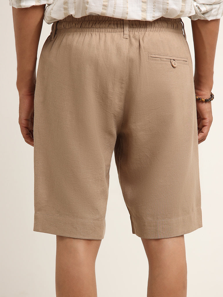 ETA Taupe Mid Rise Cotton Blend Relaxed Fit Shorts