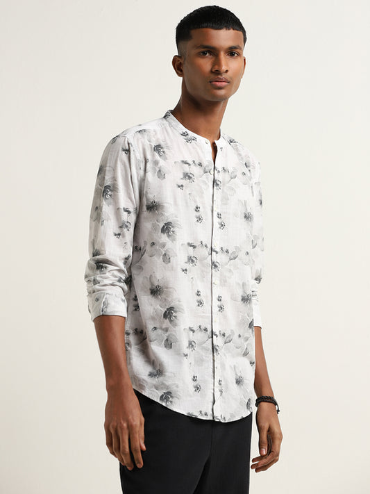 ETA Grey Floral Print Resort Fit Shirt