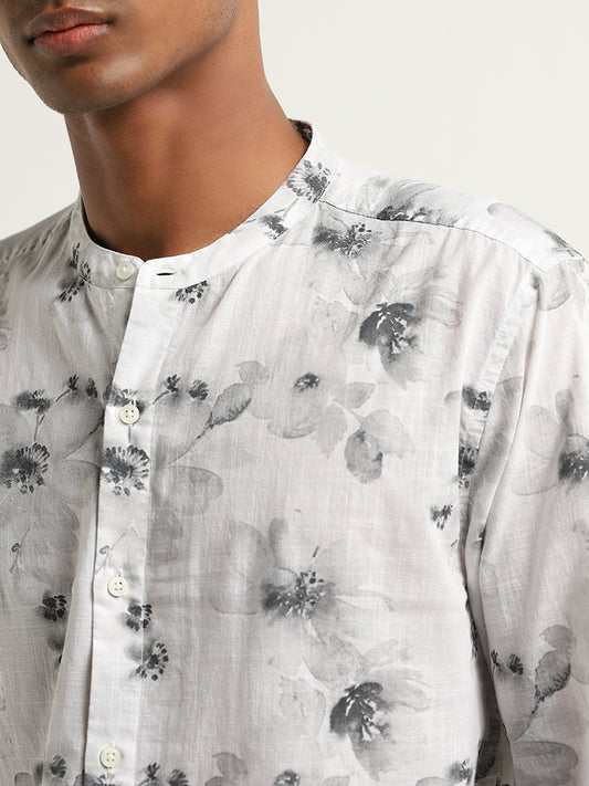 ETA Grey Floral Print Cotton Resort Fit Shirt