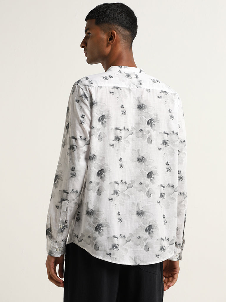 ETA Grey Floral Print Cotton Resort Fit Shirt